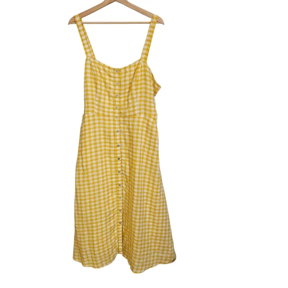 Cynthia Rowley Yellow Gingham Linen Midi Dress - Picture 6 of 8